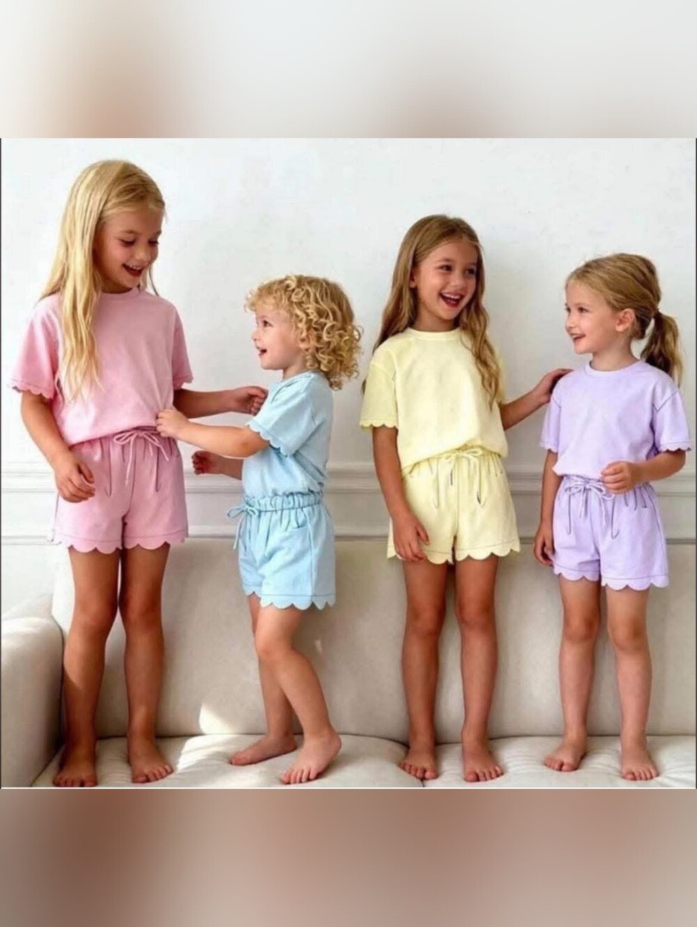 Girls Pastel Scallop Trim Lounge Set - Yellow, Size 8